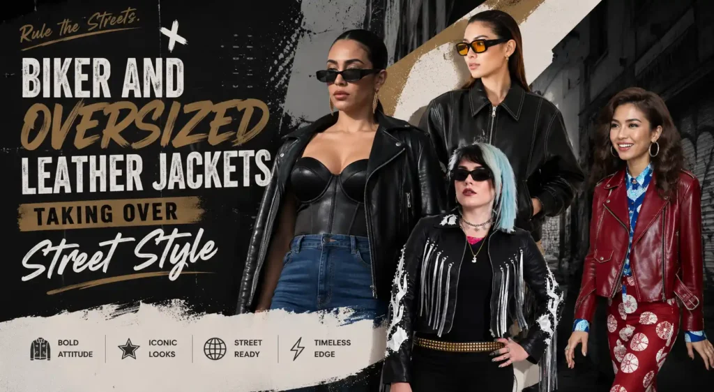 Biker and Oversized Leather Jackets Taking Over Street Style