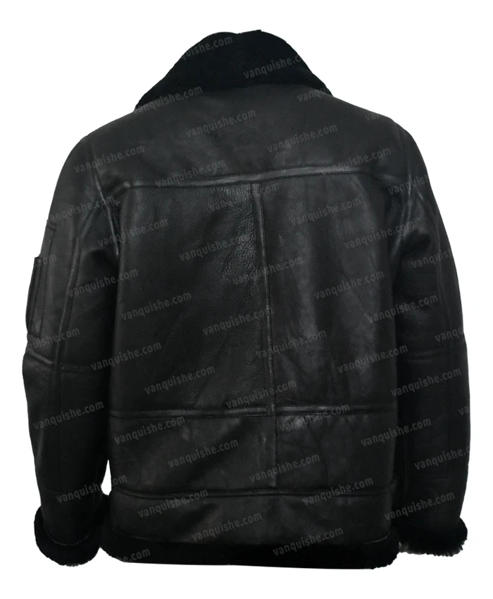 B16 Shearling Fur Aviator Black Sheepskin Leather Jacket Back