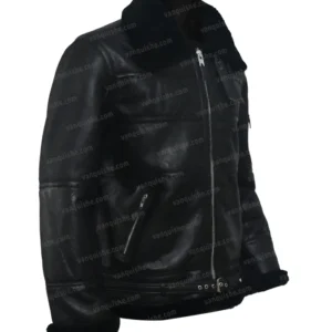 B16 Shearling Fur Aviator Black Sheepskin Leather Jacket Right