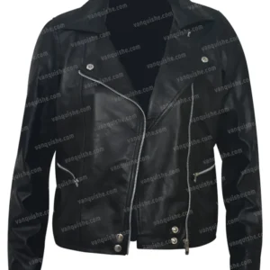 Black Biker Leather Jacket For Women Image