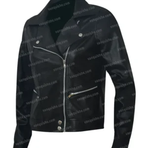 Black Biker Leather Jacket For Women Side Image