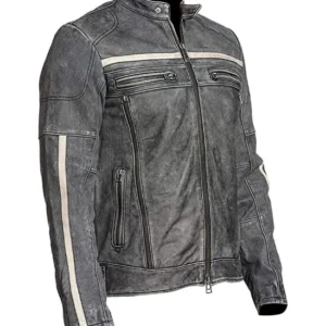 Men 60s Retro Cafe Racer Distressed Black Leather Jacket