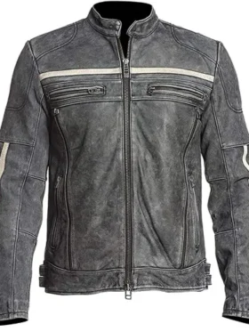 Men 60s Retro Cafe Racer Distressed Leather Jacket