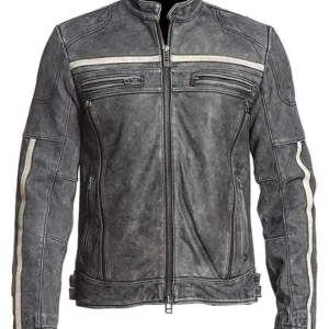 Men 60s Retro Cafe Racer Distressed Leather Jacket