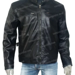 Men Bluster Cafe Racer Black Slim Fit Biker Leather Jacket Front