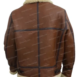 Men Brown B3 Bomber Pilot Shearling Fur Jacket Back Image