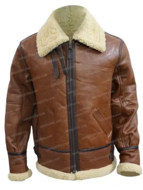 Men Brown B3 Bomber Pilot Shearling Fur Jacket Front Image