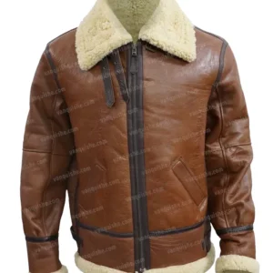 Men Brown B3 Bomber Pilot Shearling Fur Jacket Front Image