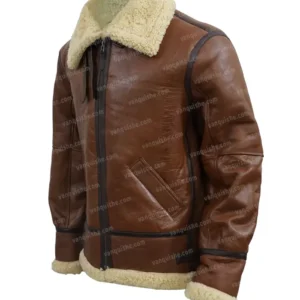 Men-Brown-B3-Bomber-Pilot-Shearling-Fur-Jacket-Image
