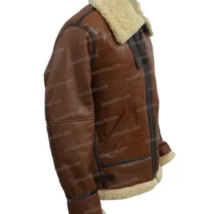 Men Brown B3 Bomber Pilot Shearling Fur Jacket Side Image