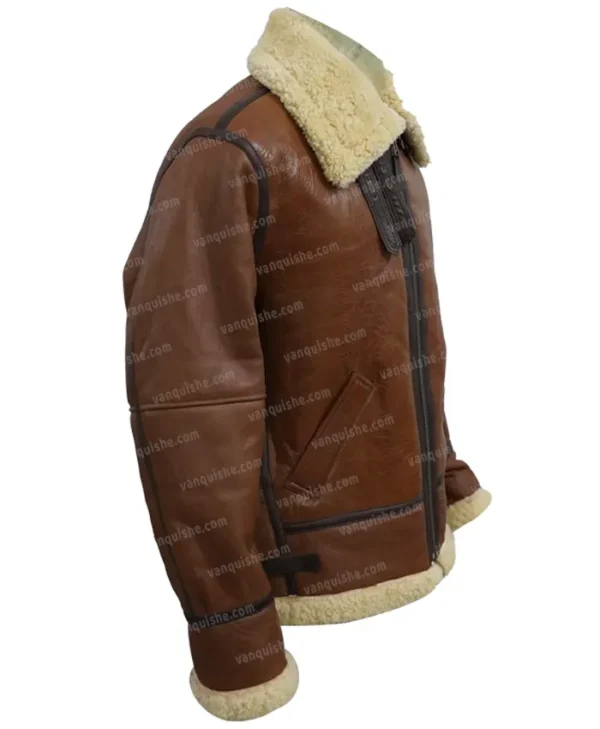 Men Brown B3 Bomber Pilot Shearling Fur Jacket Side Image