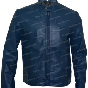 Men Cafe Racer Blue Genuine Leather Jacket