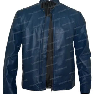 Men Cafe Racer Blue Genuine Leather Jacket Image
