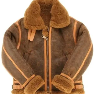 Men RAF Spread Fur Collar Brown Shearling Jacket