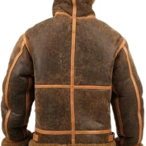Men RAF Spread Fur Collar Brown Shearling Leather Jacket