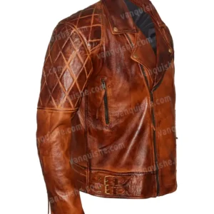 Men Vintage Distressed Brown Quilted Leather Jacket
