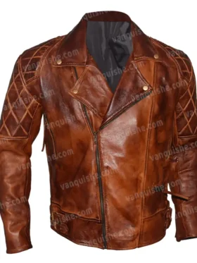 Men Vintage Distressed Brown Quilted Motorcycle Jacket