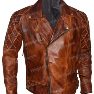 Men Vintage Distressed Brown Quilted Motorcycle Jacket
