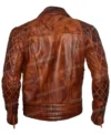 Men Vintage Distressed Brown Quilted Motorcycle Jacket Back