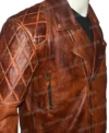 Men Vintage Distressed Brown Quilted Motorcycle Jacket Image
