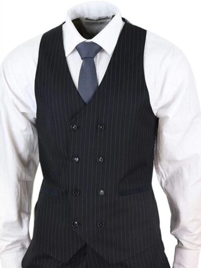 Mens-1920-Classic-Single-Breasted-Black-Pinstripe-Prom-Suit-Vest