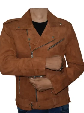 Mens-Asymmetrical-Zipper-Camel-Brown-Suede-Biker-Jacket-Closer-Look-Front