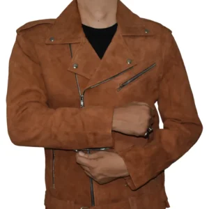 Mens-Asymmetrical-Zipper-Camel-Brown-Suede-Biker-Jacket-Closer-Look-Front