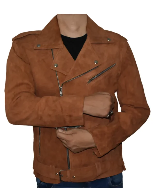 Mens-Asymmetrical-Zipper-Camel-Brown-Suede-Biker-Jacket-Closer-Look-Front