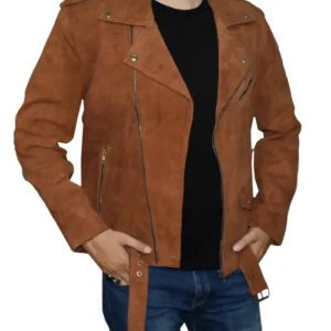 Mens-Asymmetrical-Zipper-Camel-Brown-Suede-Biker-Jacket-Open-Style