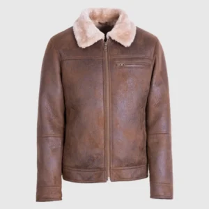 Mens Aviator Brown Real Shearling Fur Leather Jacket