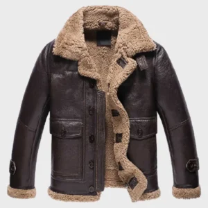 Mens B3 Shearling Fur Sheepskin Dark Brown Jacket