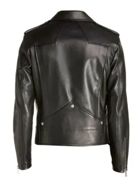 Mens Biker Asymmetrical Zipper Black Leather Jacket