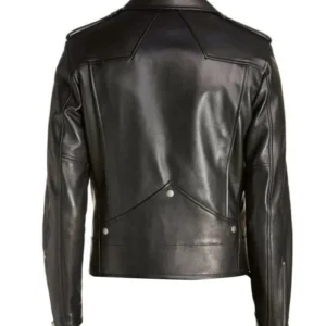 Mens Biker Asymmetrical Zipper Black Leather Jacket