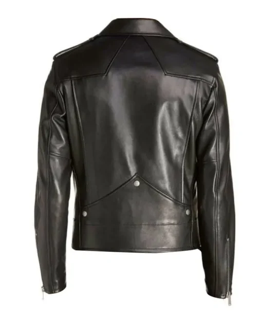 Mens Biker Asymmetrical Zipper Real Leather Jacket Back