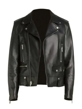Mens Biker Asymmetrical Zipper Real Leather Jacket