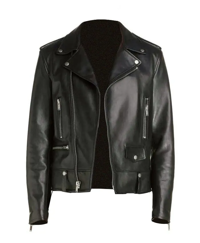 Mens Biker Asymmetrical Zipper Real Leather Jacket