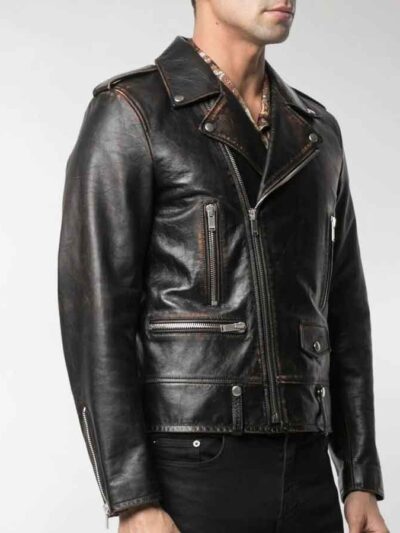 Mens-Biker-Black-Distressed-Leather-Jacket