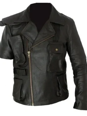 Mens Black One Half Sleeve Leather Jacket