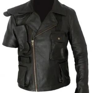 Mens Black One Half Sleeve Leather Jacket