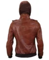 Mens Bomber Biker Brown Jacket With Removable Hoodie Back