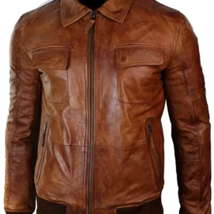 Mens Brown Removable Fur Collar Leather Jacket