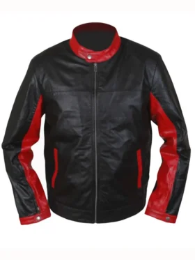 Mens Cafe Racer Biker Black and Red Jacket