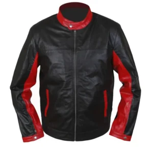 Mens Cafe Racer Biker Black and Red Jacket