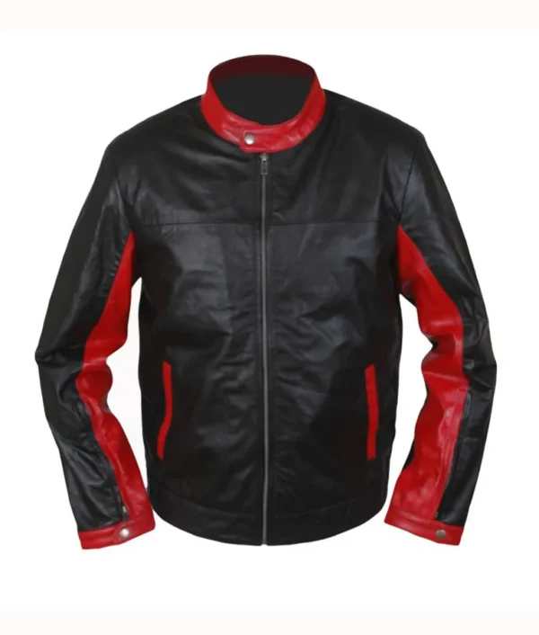 Mens Cafe Racer Biker Black and Red Jacket