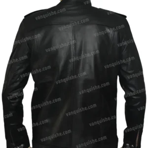 Mens Cafe Racer Style Real Leather Biker Black Jacket Back