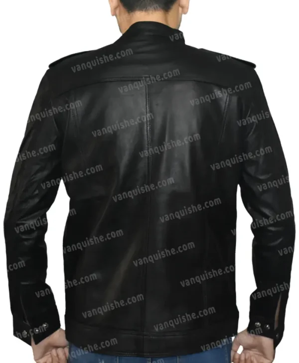 Mens Cafe Racer Style Real Leather Biker Black Jacket Back