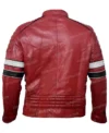 Mens Cafe Racer Style Red Stripe Leather Quilted Jacket Back