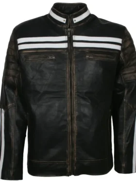 Mens Cafe Racer Vintage Biker Retro Leather Jacket