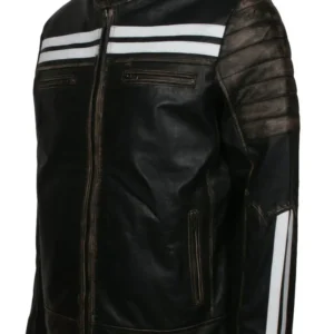 Mens Cafe Racer Vintage Biker Retro Leather Jacket Side