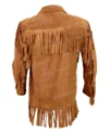 Mens Classic Cowboy Suede Fringe Biker Brown Leather Jacket Back